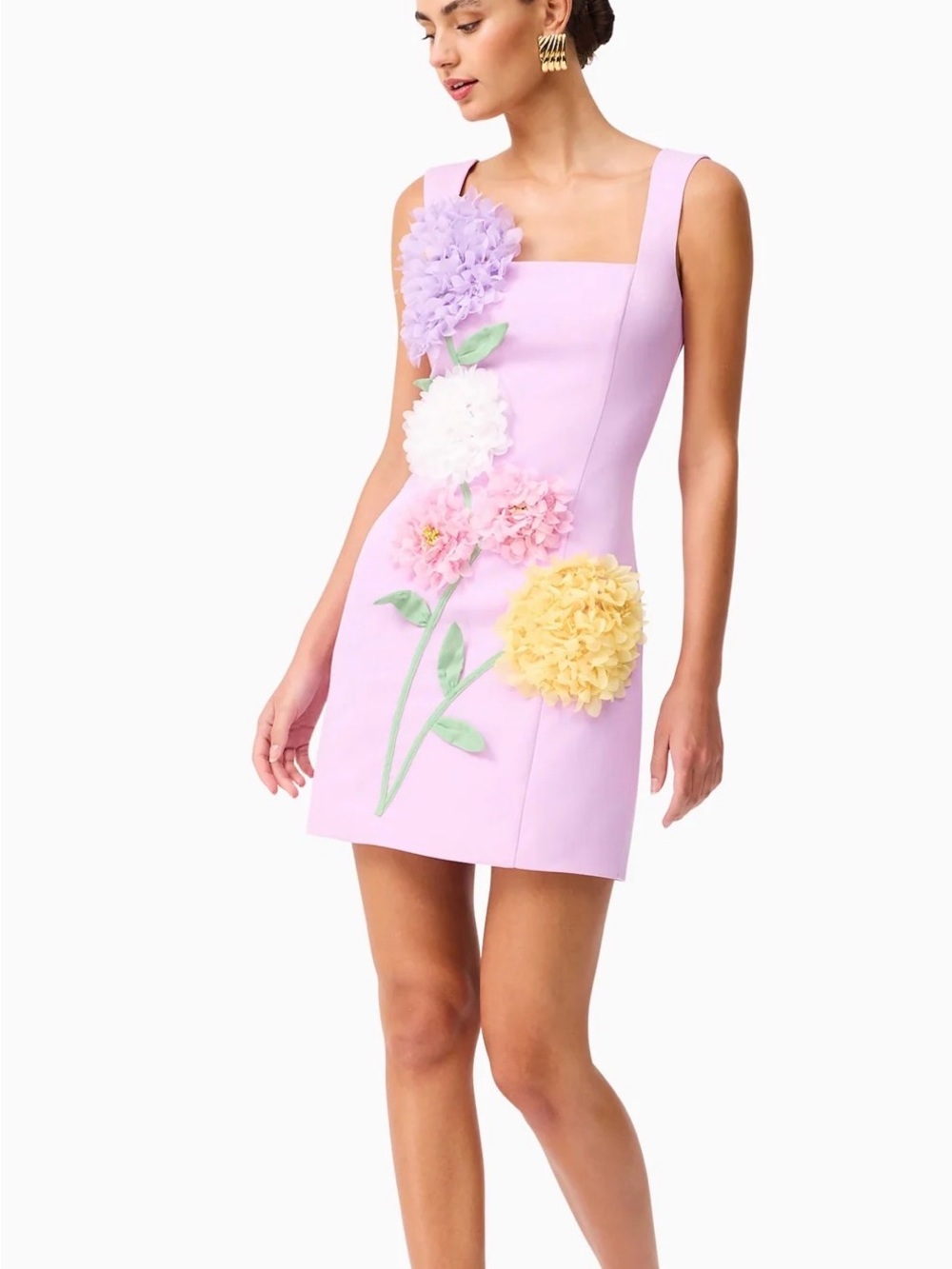Like New Elliatt Lilac Mini Dress with Purple Pink 3D Floral Appliqués XL, 10 - Picture 3 of 6